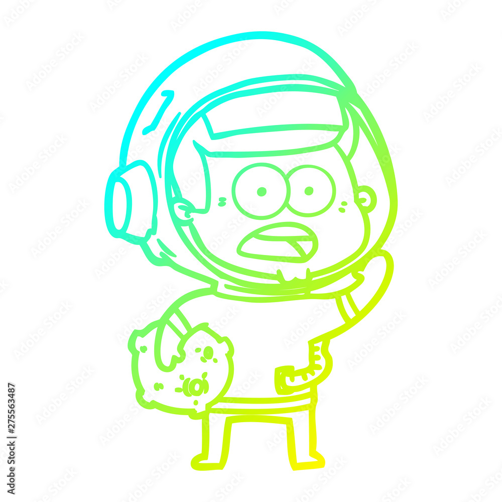 cold gradient line drawing cartoon surprised astronaut holding moon rock
