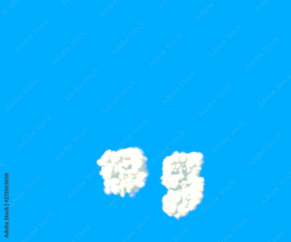 period (full stop) and comma made of dense white clouds on blue background, cloud font - 3D illustration of symbols period (full stop) and comma made of dense white clouds on blue background, cloud font - 3D illustration of symbols