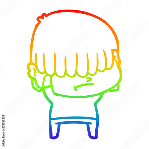 rainbow gradient line drawing cartoon boy with untidy hair