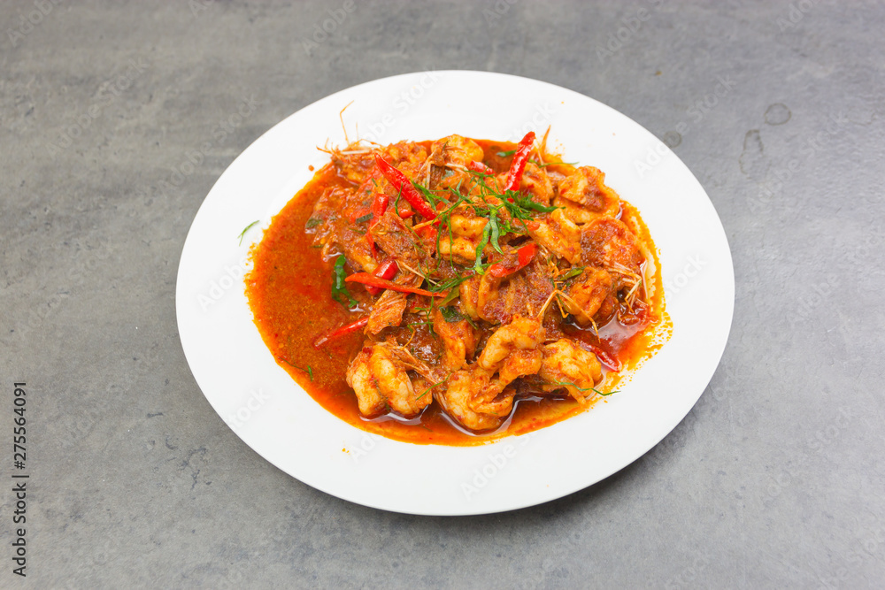 Stir fried curry shrimp , thaifood