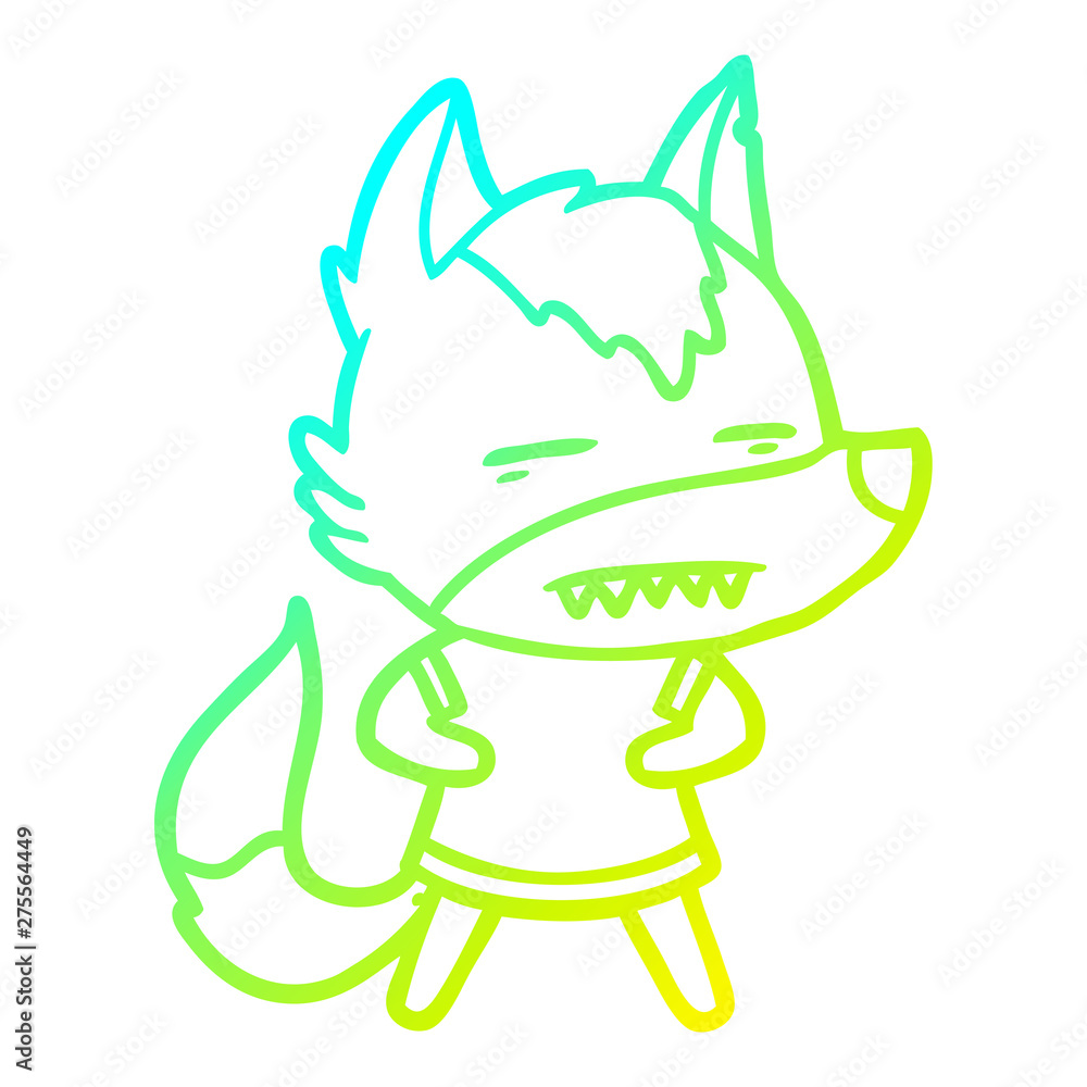 Fototapeta premium cold gradient line drawing cartoon wolf showing teeth