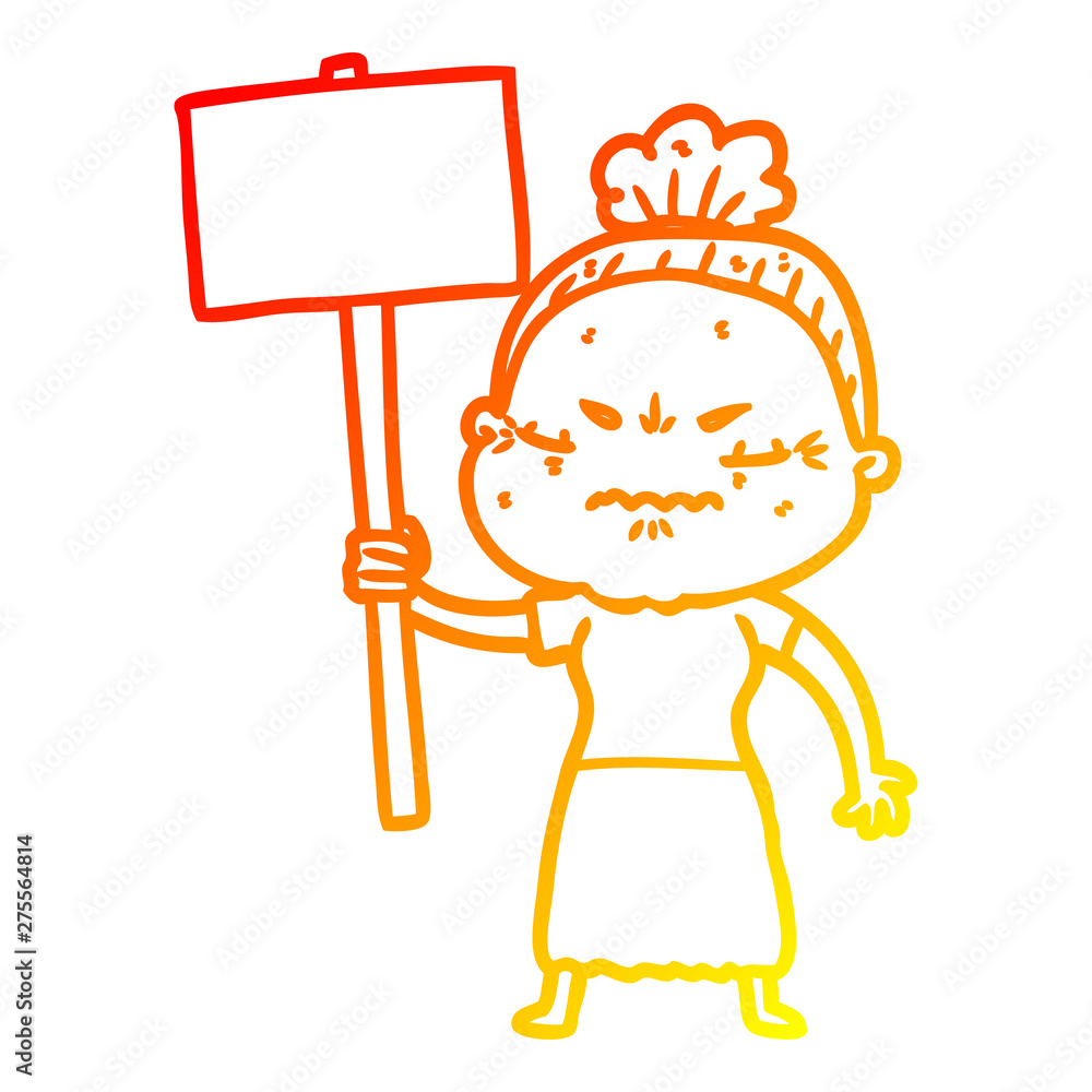warm gradient line drawing cartoon annoyed old lady