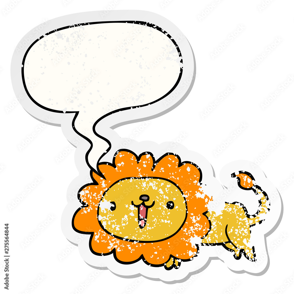 cute cartoon lion and speech bubble distressed sticker cute cartoon lion and speech bubble distressed sticker
