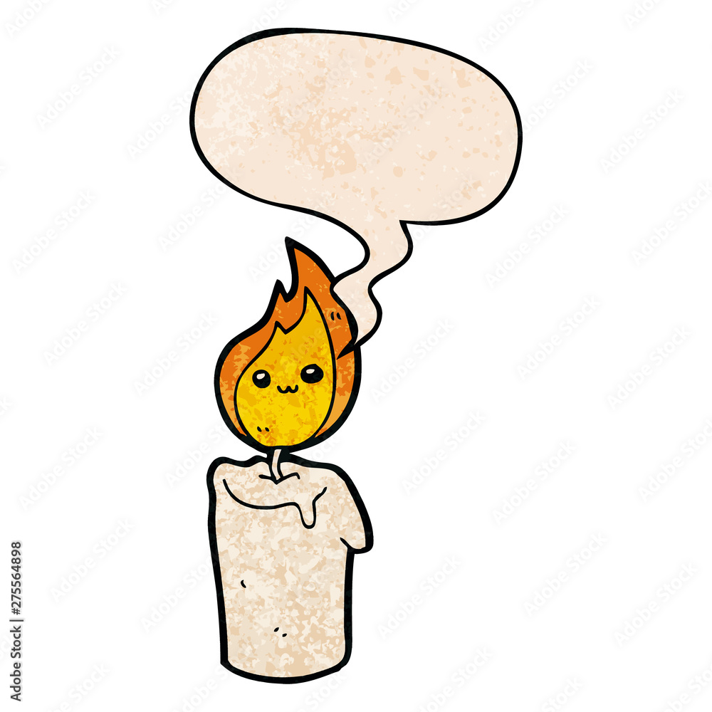 cartoon candle character and speech bubble in retro texture style cartoon candle character and speech bubble in retro texture style