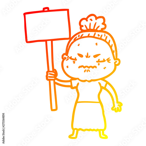 warm gradient line drawing cartoon annoyed old lady