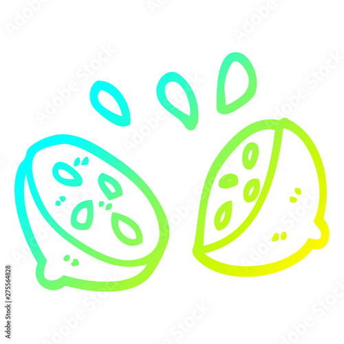 cold gradient line drawing cartoon halved lime