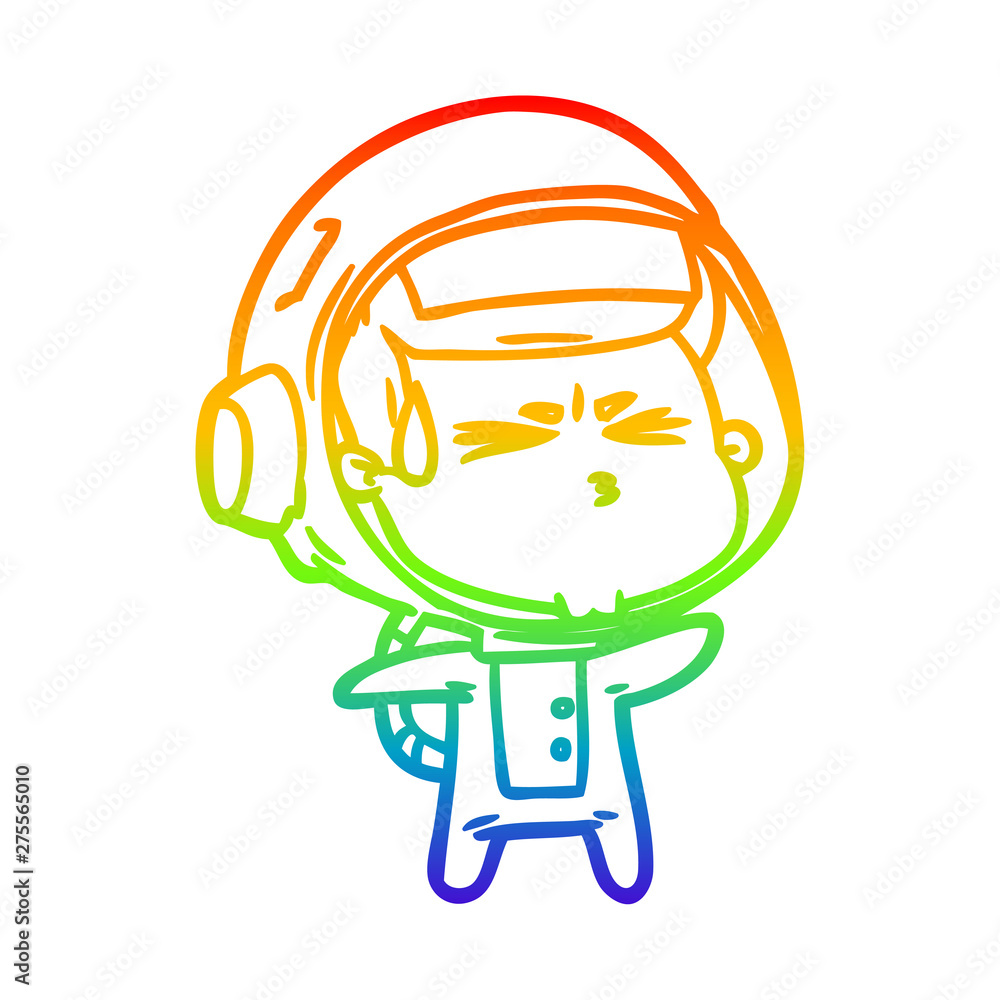rainbow gradient line drawing cartoon stressed astronaut