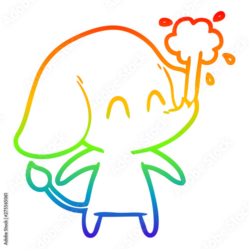 rainbow gradient line drawing cute cartoon elephant spouting water