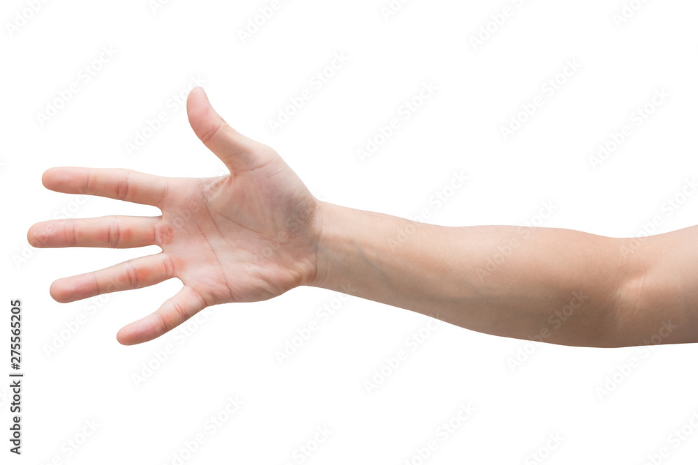 Man hand showing five fingers isolated on white background with clipping path. Man hand showing five fingers isolated on white background with clipping path.