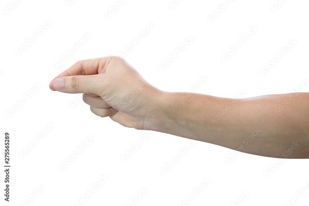 Man hand holding, isolated on white background with clipping path.