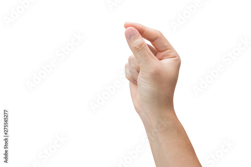 Man hand holding, isolated on white background with clipping path.