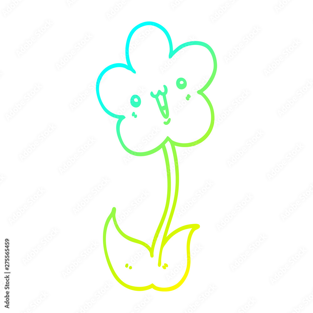 Obraz premium cold gradient line drawing cartoon flower