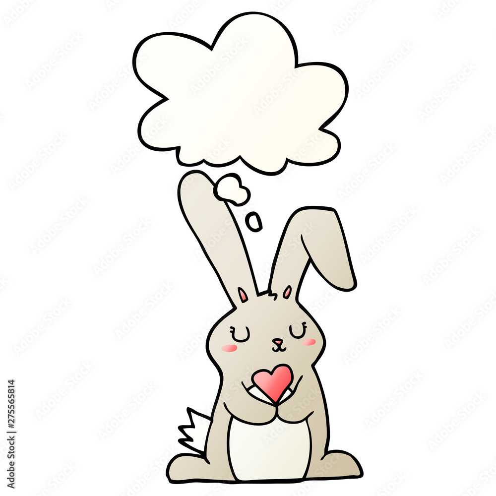 cartoon rabbit in love and thought bubble in smooth gradient style cartoon rabbit in love and thought bubble in smooth gradient style
