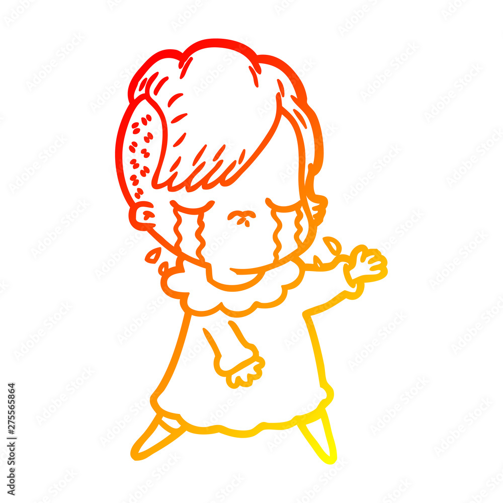 warm gradient line drawing cartoon crying girl warm gradient line drawing cartoon crying girl