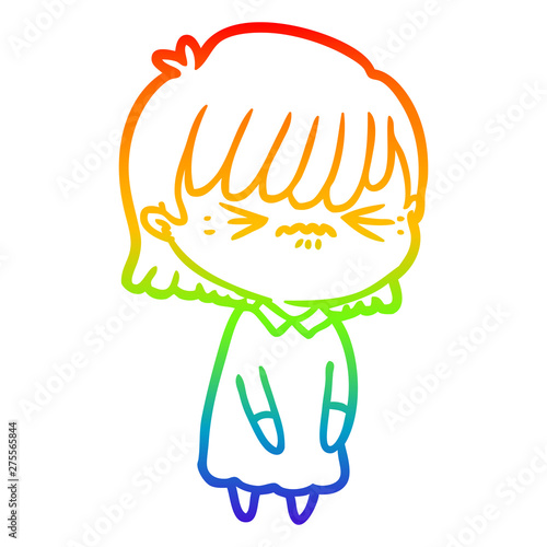 rainbow gradient line drawing annoyed cartoon girl