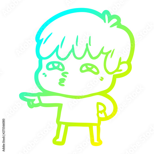 cold gradient line drawing cartoon curious man