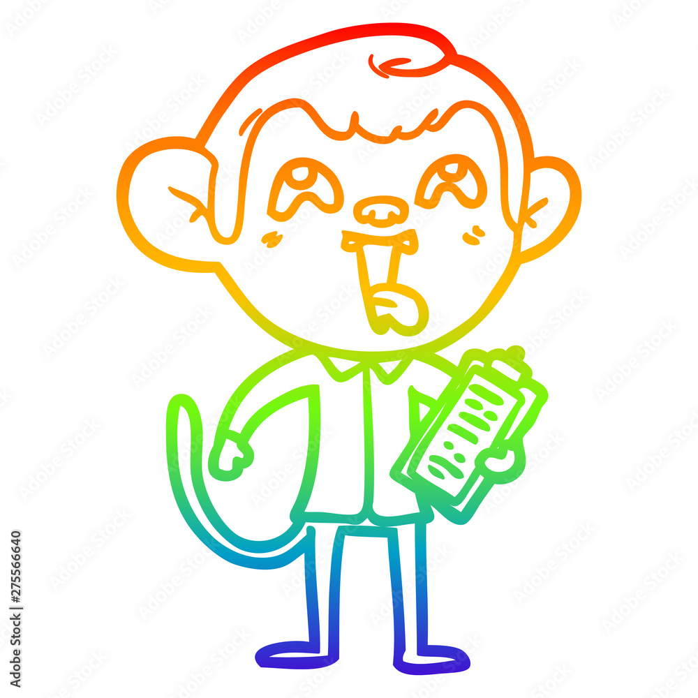 rainbow gradient line drawing crazy cartoon monkey with clipboard rainbow gradient line drawing crazy cartoon monkey with clipboard