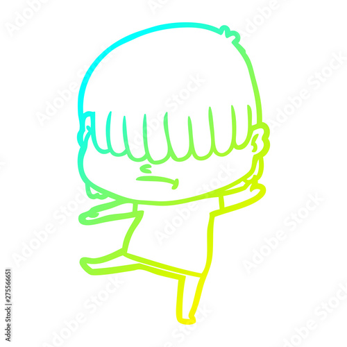 cold gradient line drawing cartoon boy with untidy hair