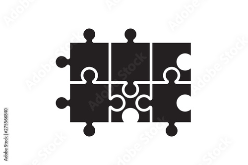 Puzzle icon, black isolated on white background, vector illustration.