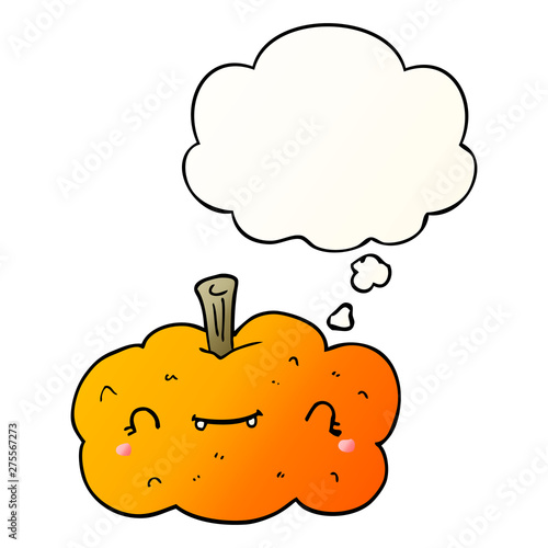 cartoon pumpkin and thought bubble in smooth gradient style
