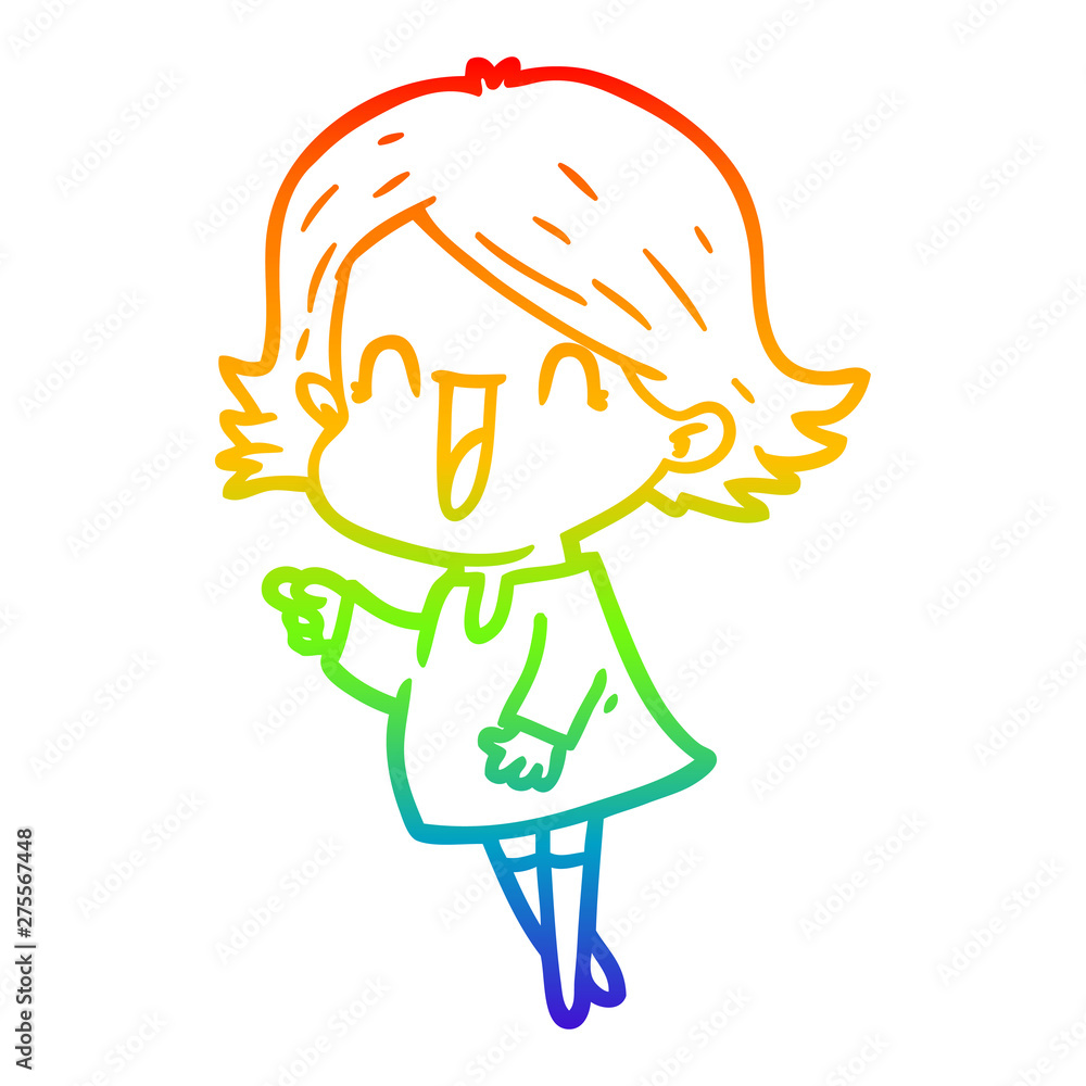 rainbow gradient line drawing cartoon happy woman rainbow gradient line drawing cartoon happy woman