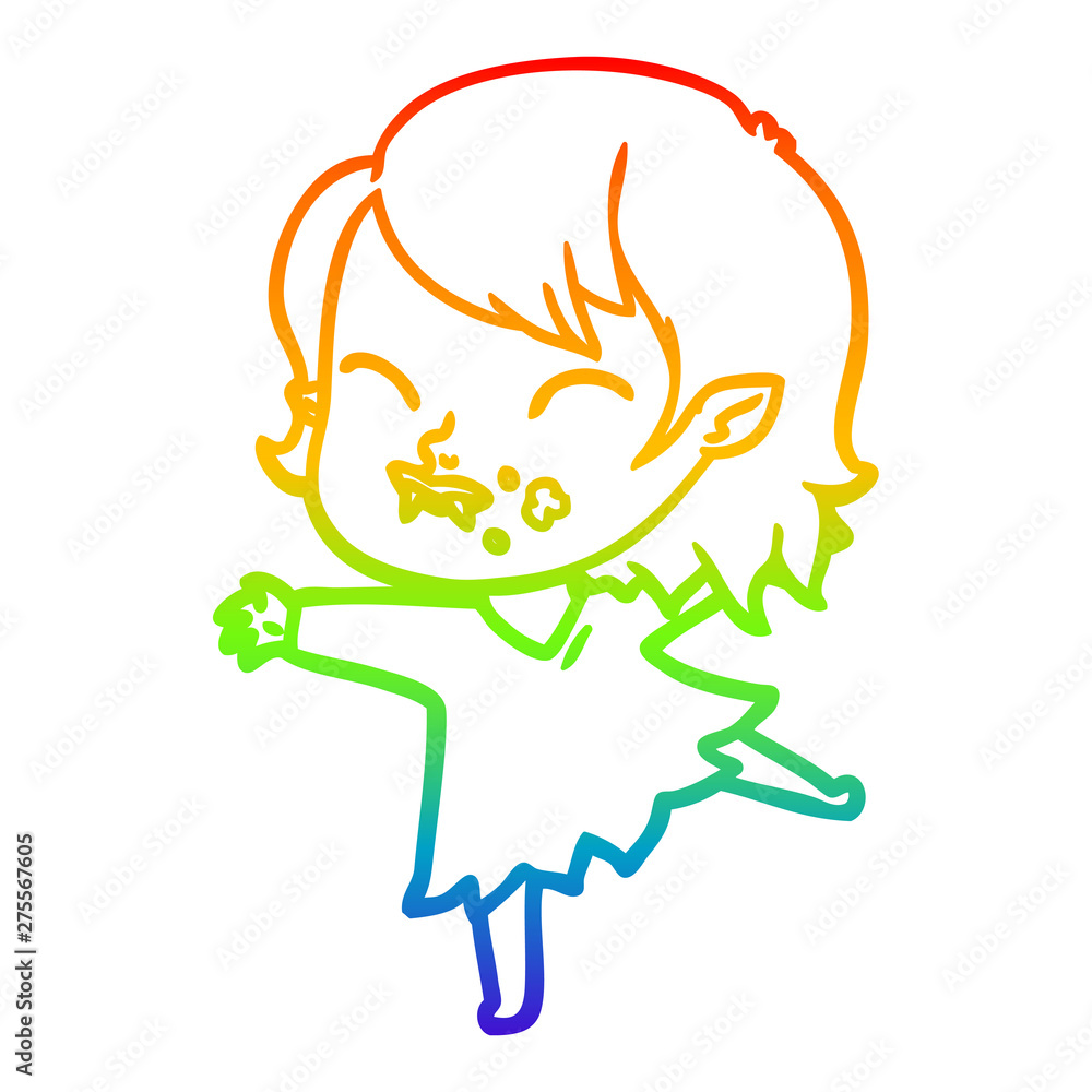 rainbow gradient line drawing cartoon vampire girl with blood on cheek rainbow gradient line drawing cartoon vampire girl with blood on cheek