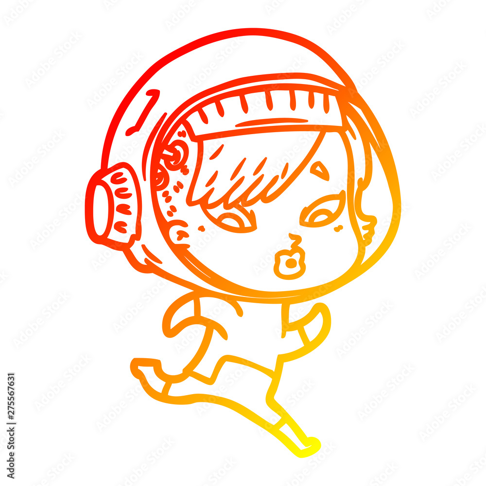 warm gradient line drawing cartoon astronaut woman warm gradient line drawing cartoon astronaut woman