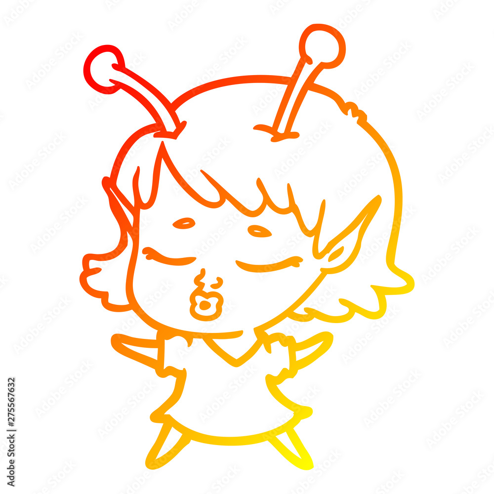 warm gradient line drawing cute alien girl cartoon warm gradient line drawing cute alien girl cartoon