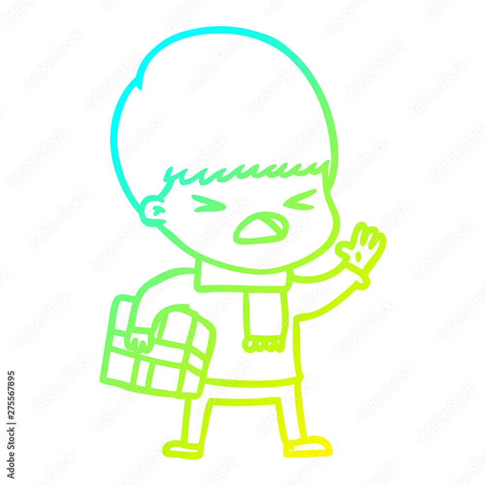 cold gradient line drawing cartoon stressed man