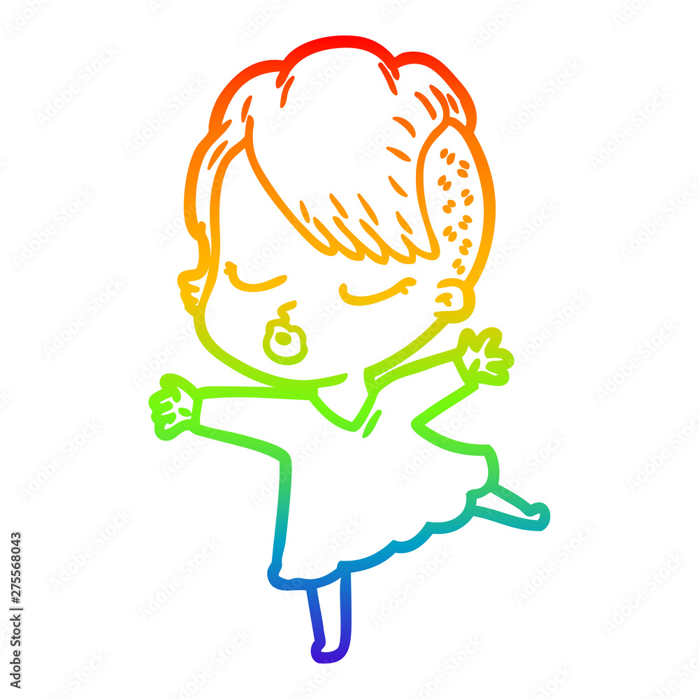 rainbow gradient line drawing cartoon pretty hipster girl rainbow gradient line drawing cartoon pretty hipster girl
