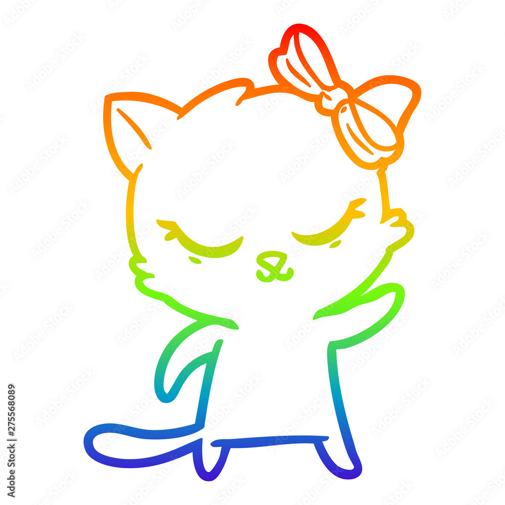 rainbow gradient line drawing cute cartoon cat with bow rainbow gradient line drawing cute cartoon cat with bow