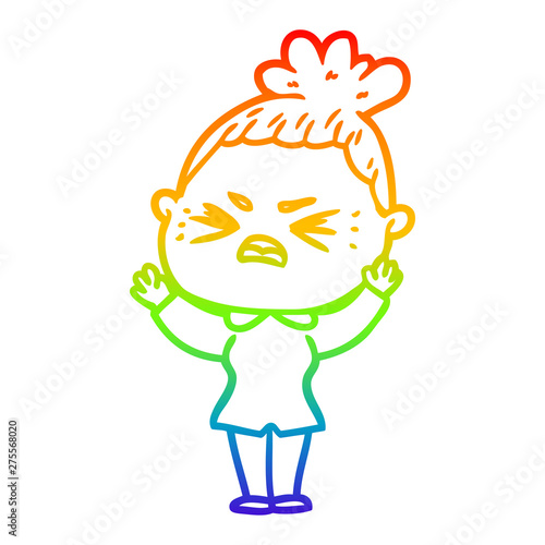 rainbow gradient line drawing cartoon angry woman