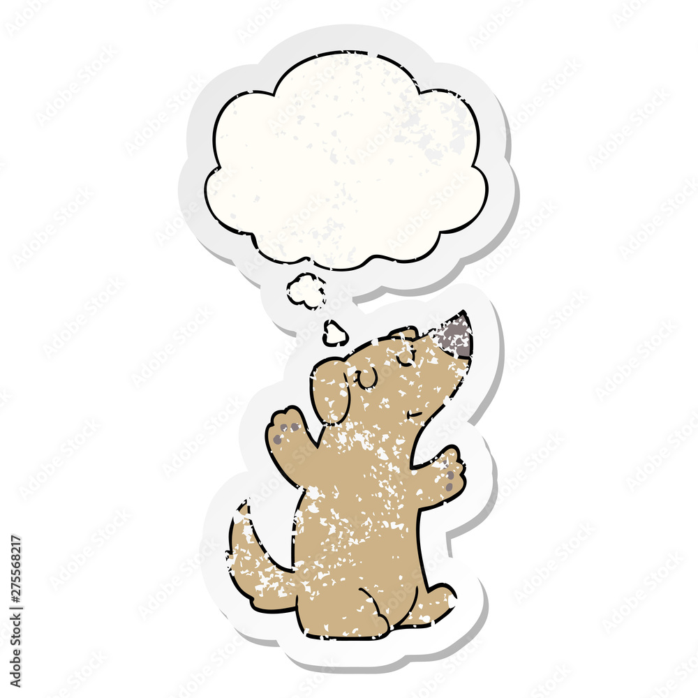 cartoon dog and thought bubble as a distressed worn sticker cartoon dog and thought bubble as a distressed worn sticker