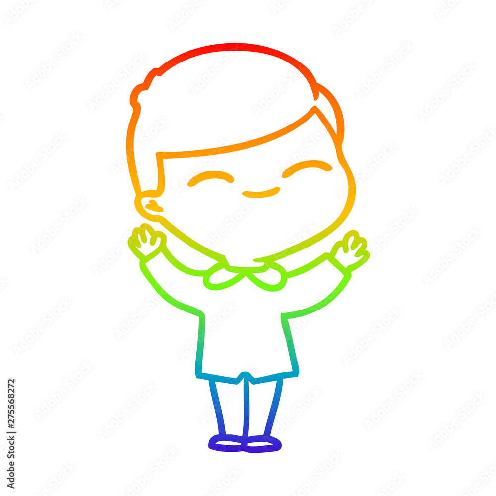 rainbow gradient line drawing cartoon smiling boy