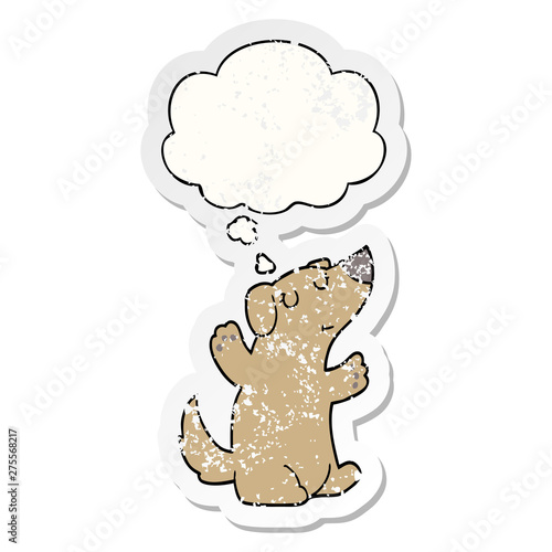 cartoon dog and thought bubble as a distressed worn sticker