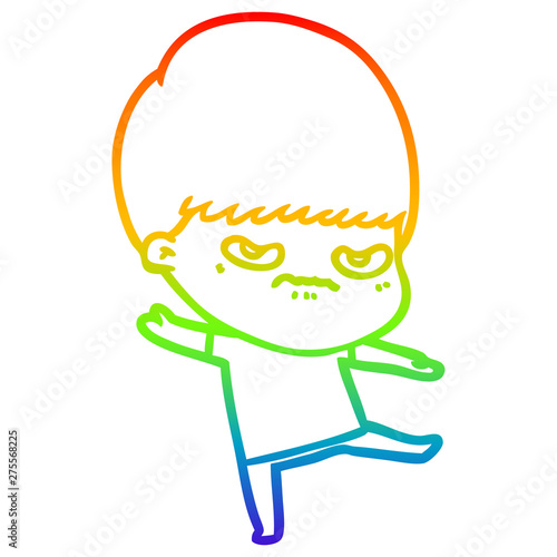rainbow gradient line drawing annoyed cartoon boy