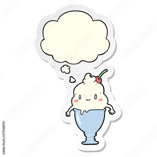 cute cartoon ice cream and thought bubble as a printed sticker