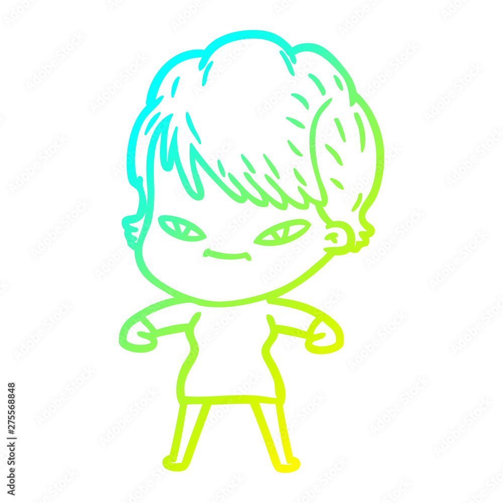 cold gradient line drawing cartoon happy woman cold gradient line drawing cartoon happy woman
