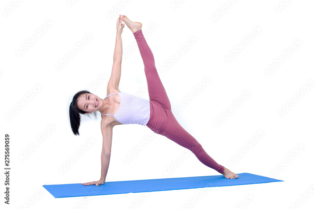 Beautiful Asia girl practicing yoga on isolated white background : Concept practicing Beautiful Asia girl practicing yoga on isolated white background : Concept practicing