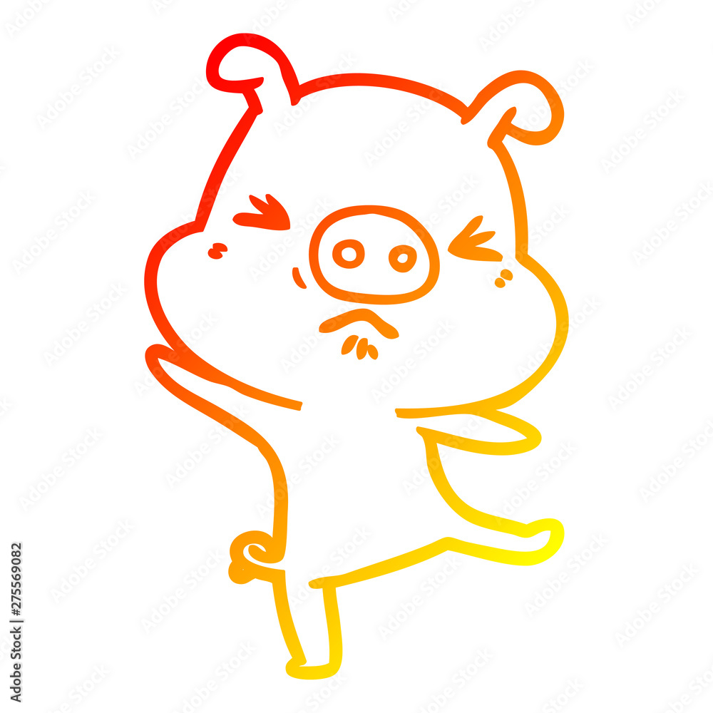 warm gradient line drawing cartoon furious pig warm gradient line drawing cartoon furious pig