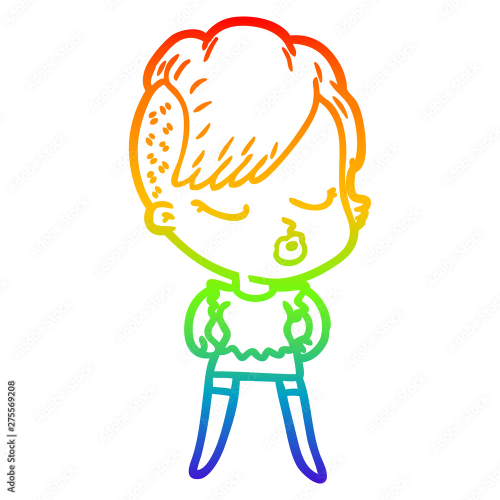 rainbow gradient line drawing cartoon pretty hipster girl rainbow gradient line drawing cartoon pretty hipster girl