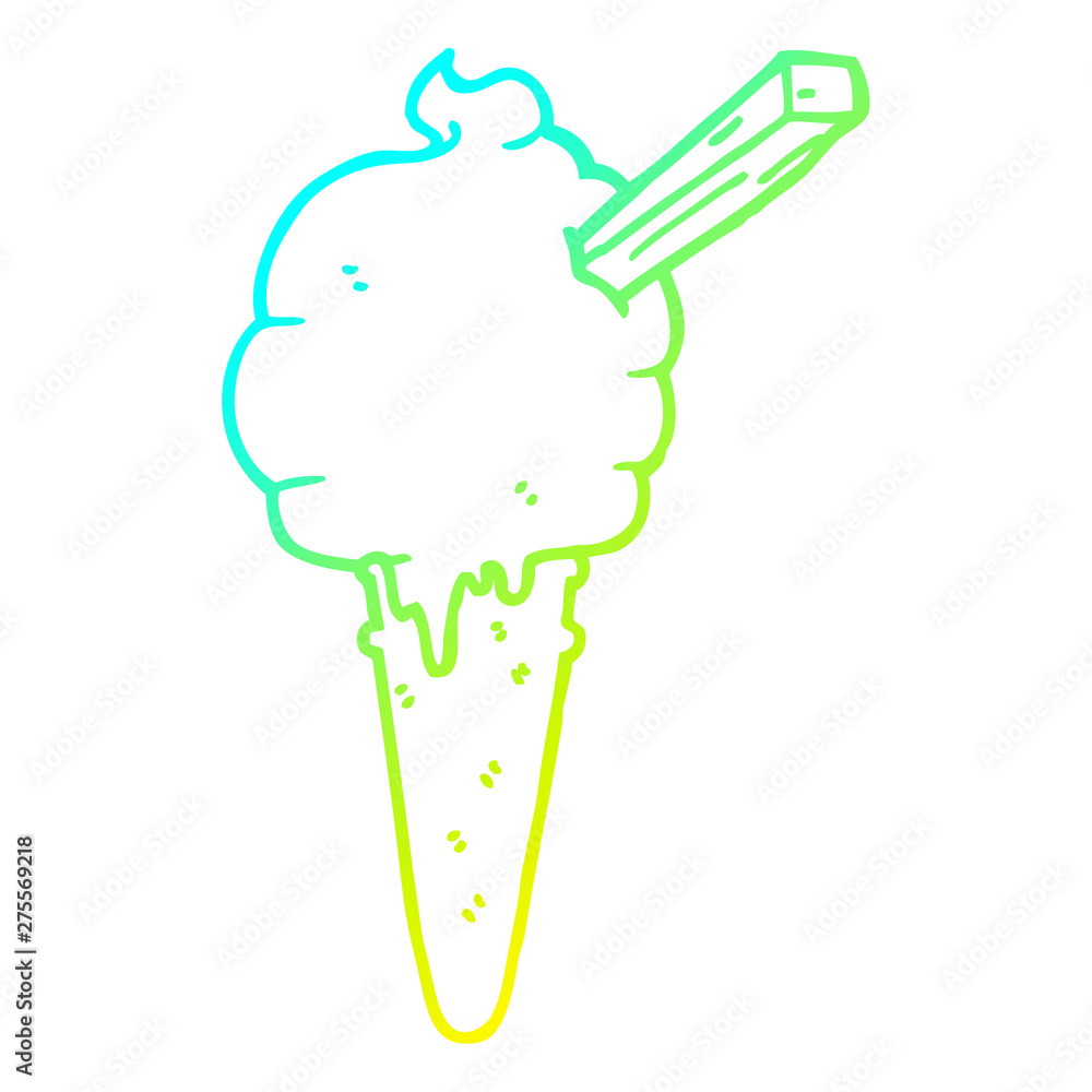 cold gradient line drawing cartoon ice cream