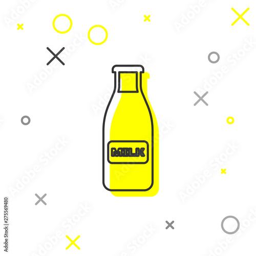 Grey Closed glass bottle with milk and cap line icon isolated on white background. Vector Illustration