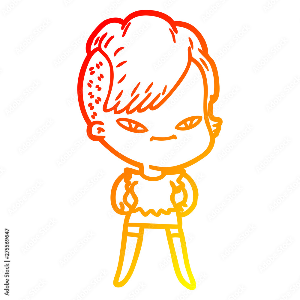 warm gradient line drawing cute cartoon girl with hipster haircut warm gradient line drawing cute cartoon girl with hipster haircut