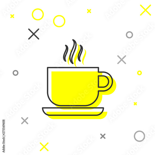 Grey Coffee cup line icon isolated on white background. Tea cup. Hot drink coffee. Vector Illustration