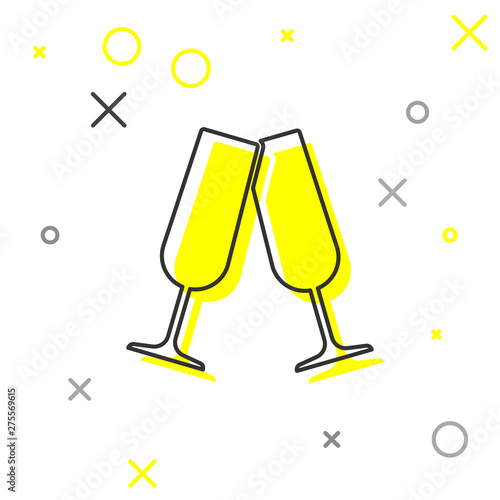 Grey Glasses of champagne line icon isolated on white background. Vector Illustration