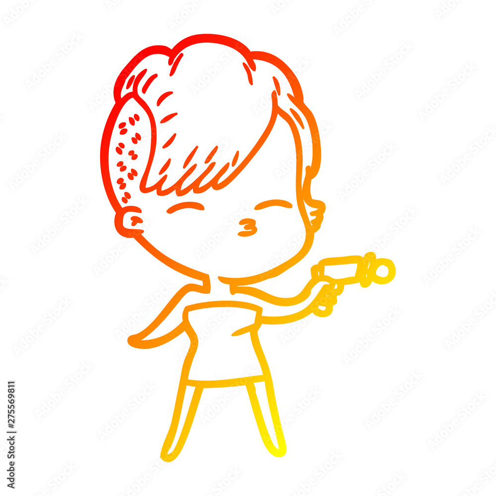 warm gradient line drawing cartoon squinting girl pointing ray gun warm gradient line drawing cartoon squinting girl pointing ray gun