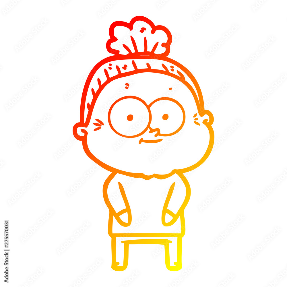 warm gradient line drawing cartoon happy old woman warm gradient line drawing cartoon happy old woman