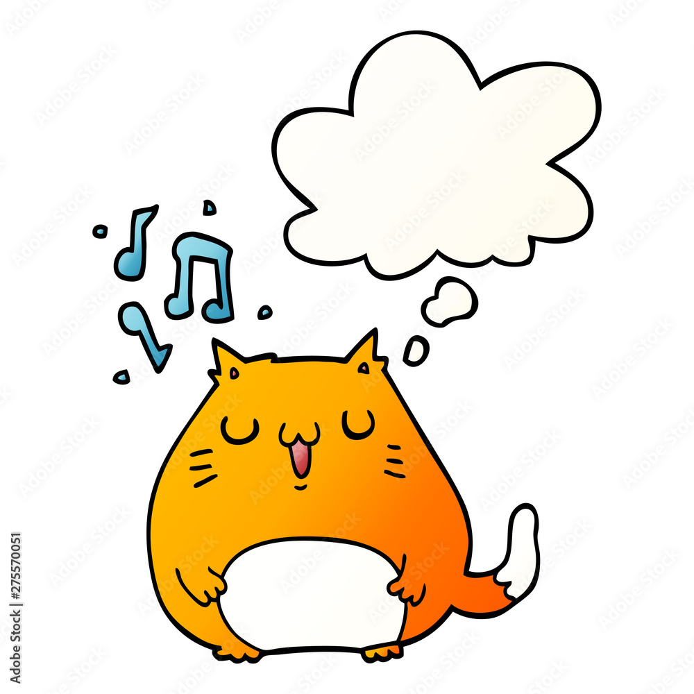 cartoon cat singing and thought bubble in smooth gradient style cartoon cat singing and thought bubble in smooth gradient style