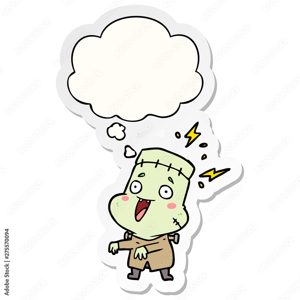 Fototapeta premium cartoon undead monster man and thought bubble as a printed sticker